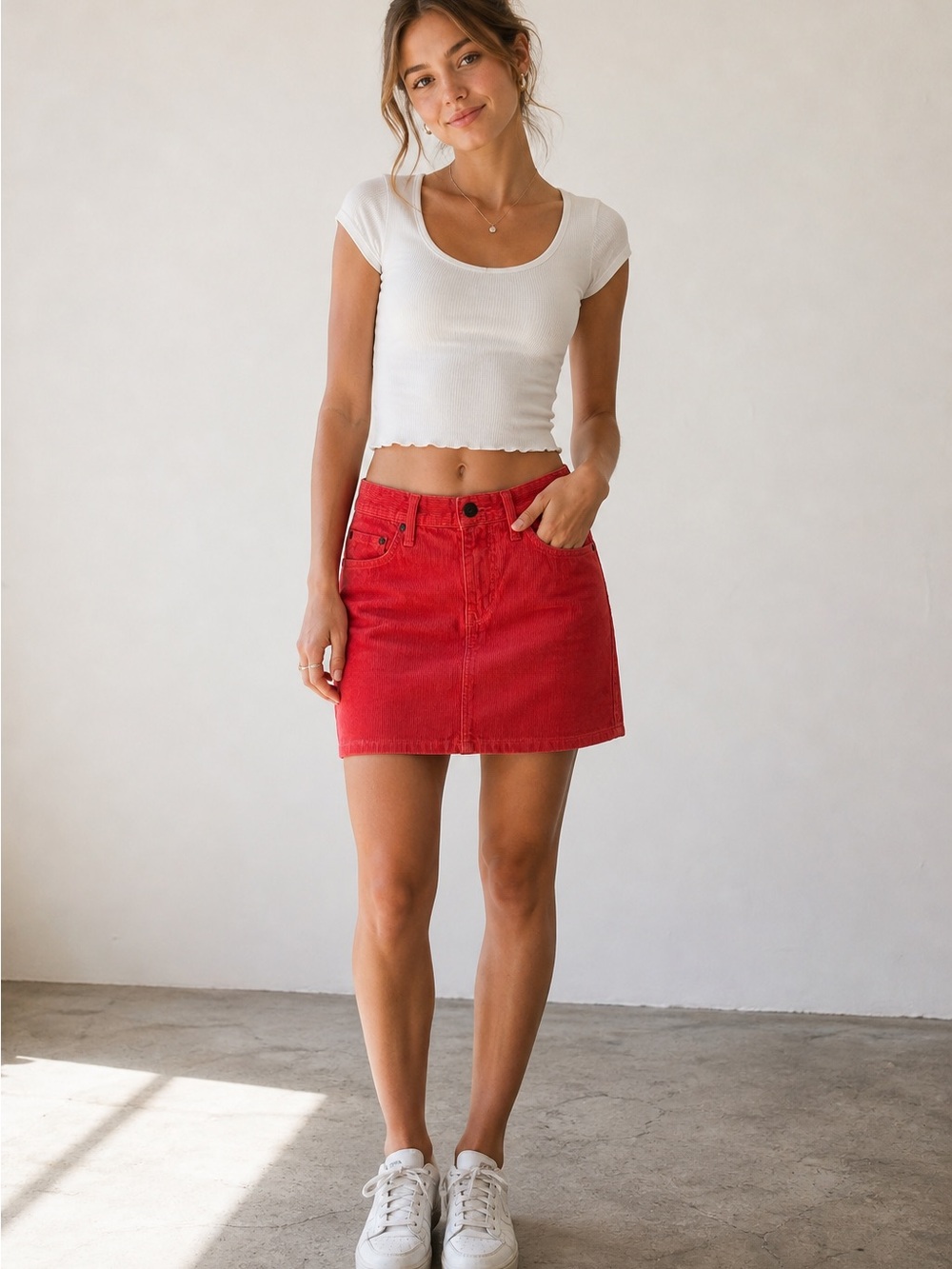 Gap 1969 Red 5 Pocket Cotton Blend Corduroy Size 24/00 Skirt